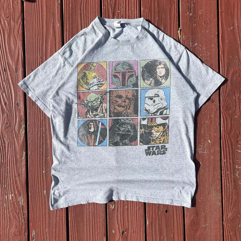 Y2K Star Wars Character Grid Graphic T-Shirt Gray